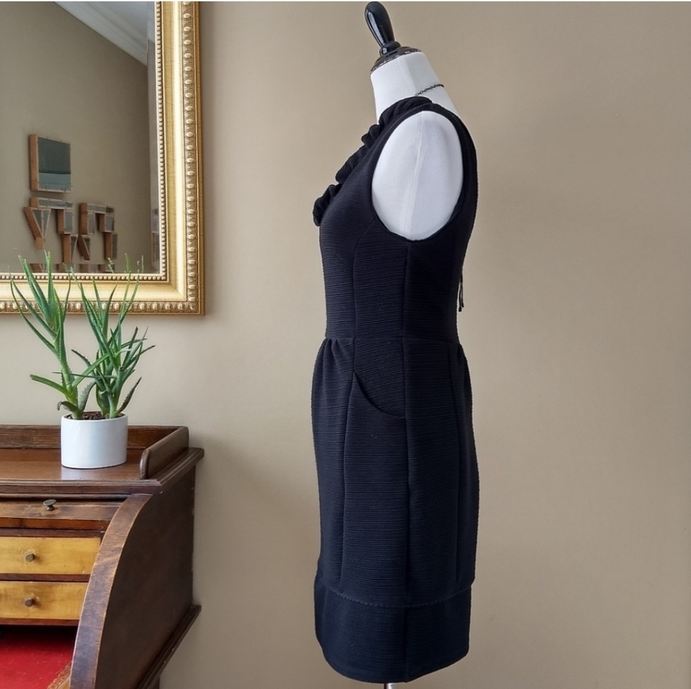 Anthropologie Black Ruffle V-Neck Mini Dress - Picture 7 of 8